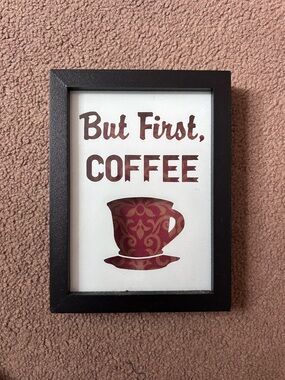 But First Coffee Sign Glass in Black Frame